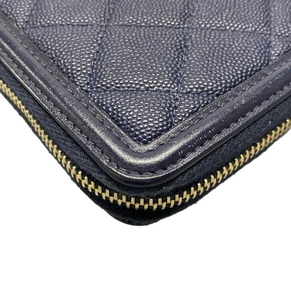 Auth CHANEL CC Filigree, Matelass A84449 Navy Calfskin Leather Long Wallet - Picture 7 of 12
